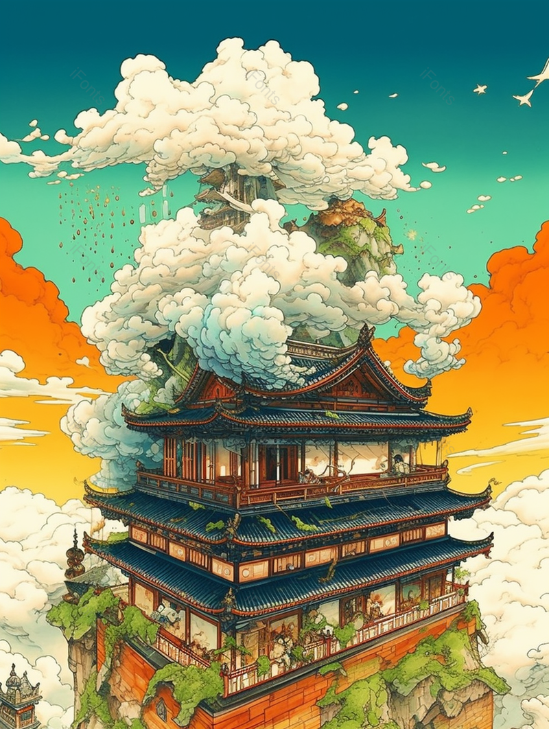 古代的中国风建筑古典插画背景,插画/手绘图,插画/手绘图库,插画/手绘图下载,插画/手绘